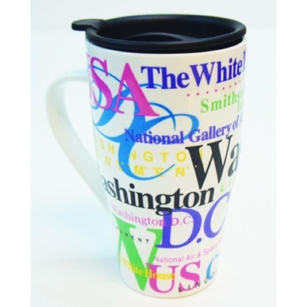 Jay Joshua NY Washington DC Neon Porcelain Travel Mug with Lid